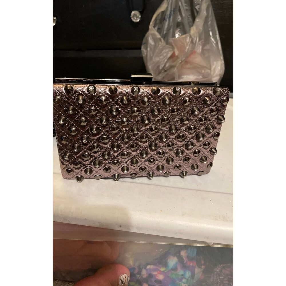 MMs stud metallic crossbody clutch
